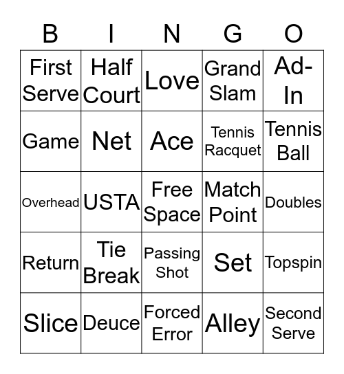 TENNIS Bingo Card
