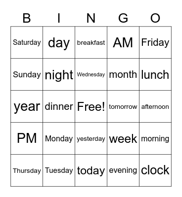 Daily Routines & Times of the Day Bingo Card