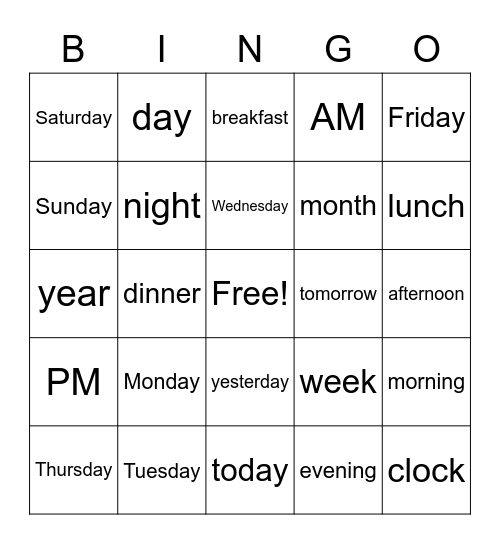 Daily Routines & Times of the Day Bingo Card
