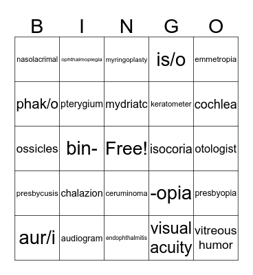 Chapter 12 & 13 - Medical Terminology Bingo Card