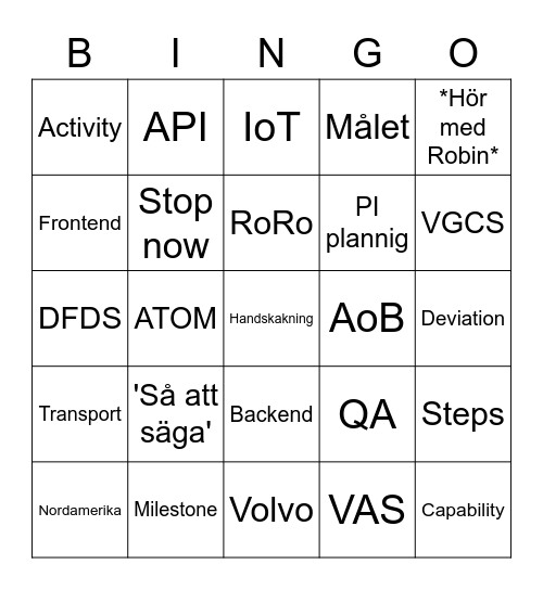 O.H presentation Bingo Card