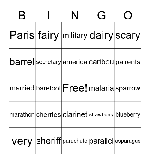 air words  Bingo Card