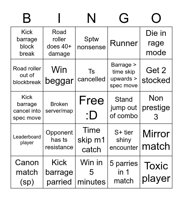 YBA TW Bingo! Bingo Card