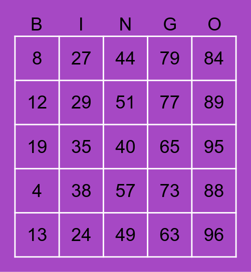 Bingo Bonanza Bingo Card