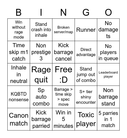 YBA SP Bingo! Bingo Card