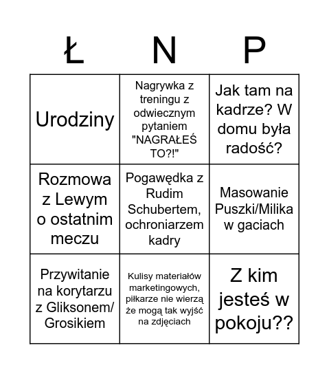 Bingo Zgrupowanie Reprezentacji Bingo Card