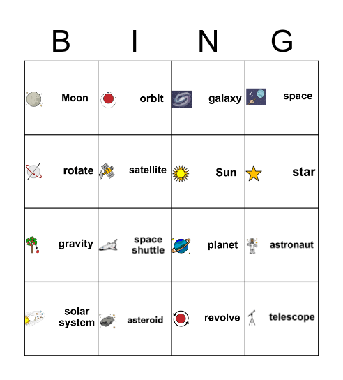 November Vocabulary Bingo Card