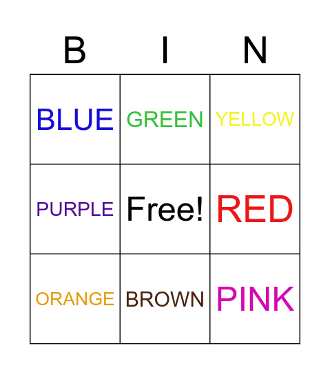 Colour Bingo Card