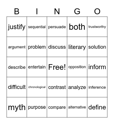 Vocabulary Bingo Card