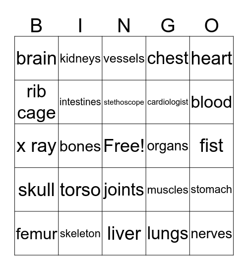 My Body Bingo Card