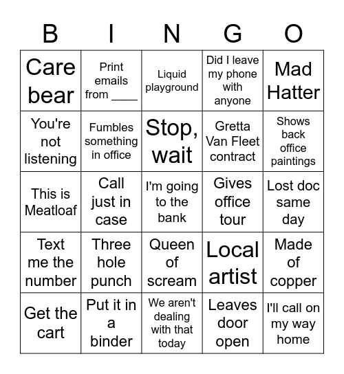 Bill Bingo Card