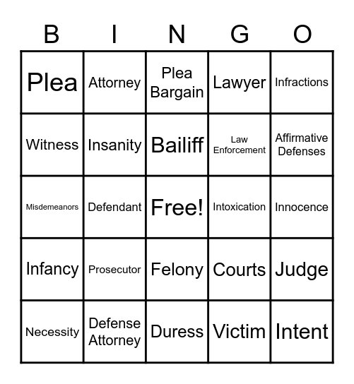 Criminal Defenses Bingo Card
