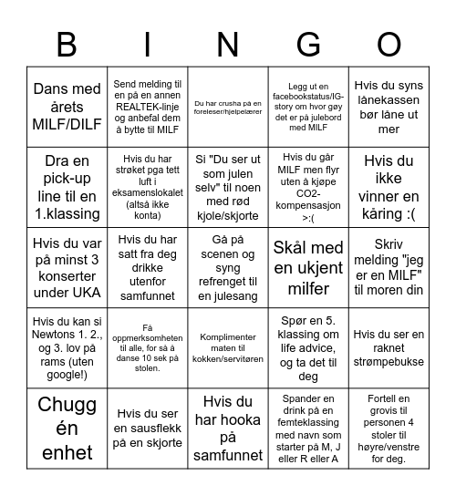 Miljøfysikk Julebordbingo! Bingo Card