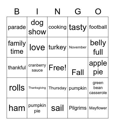 Thanksgiving Bingo Card