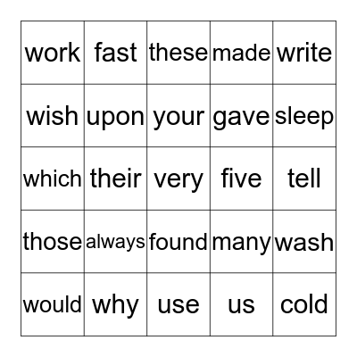 SIGHT WORDS Bingo Card