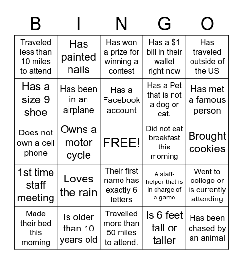 Bebber Family Reunion Bingo Card