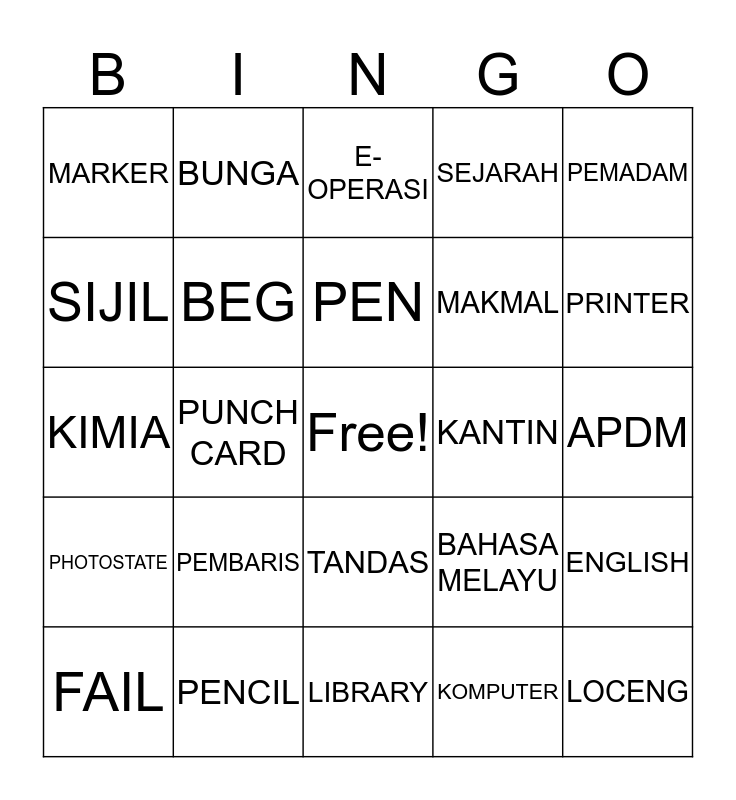 Untitled Bingo Card