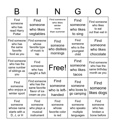 Get to Know Each Other Bingo Card