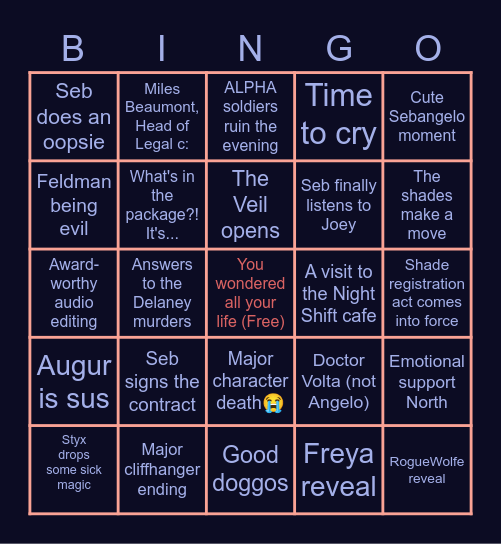 Night Shift episode 16 Bingo Card