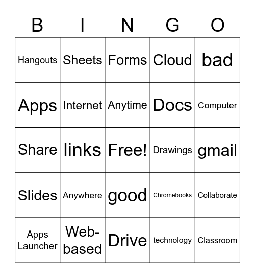 Chromebook Bingo Card