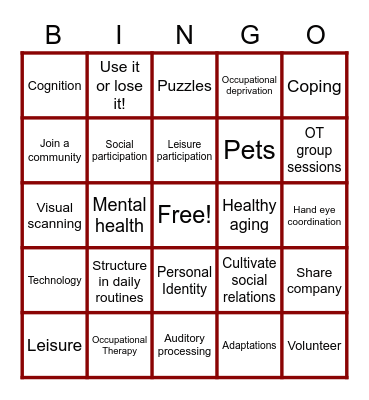 Occupational Therapy BINGO Card