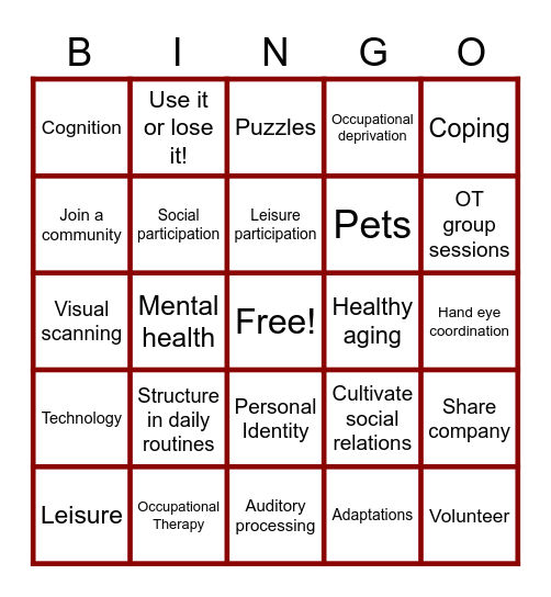 Occupational Therapy BINGO Card