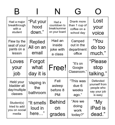 MHS Holiday Party Bingo Card