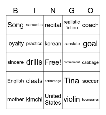 Song of Hope Bingo Card