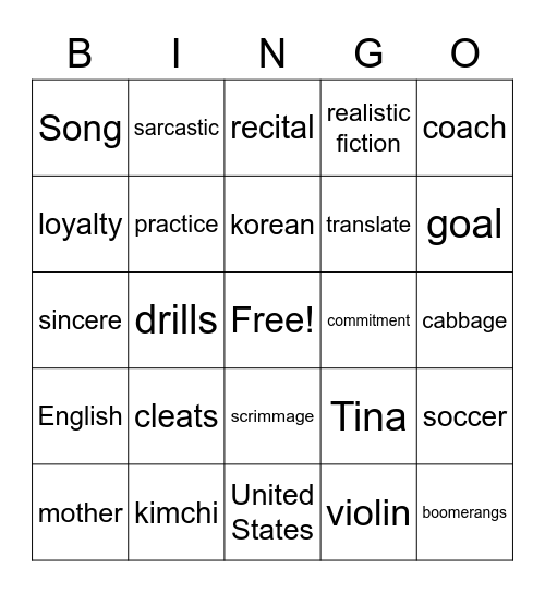 Song of Hope Bingo Card