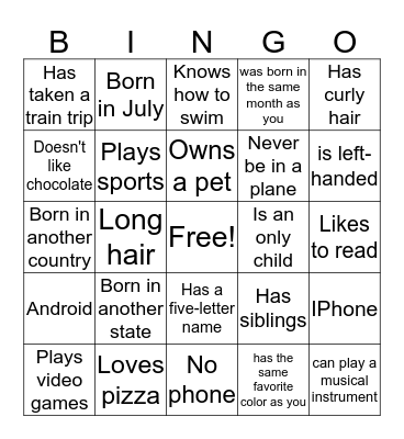 People Bingo Card