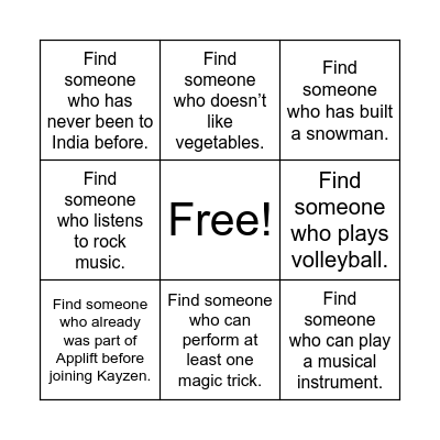 KAYZEN Bingo Card