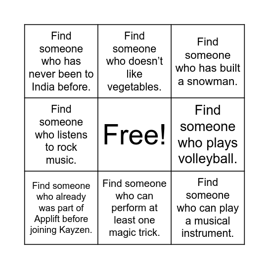 KAYZEN Bingo Card