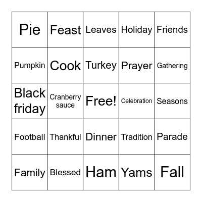 Friendsgiving Bingo Card