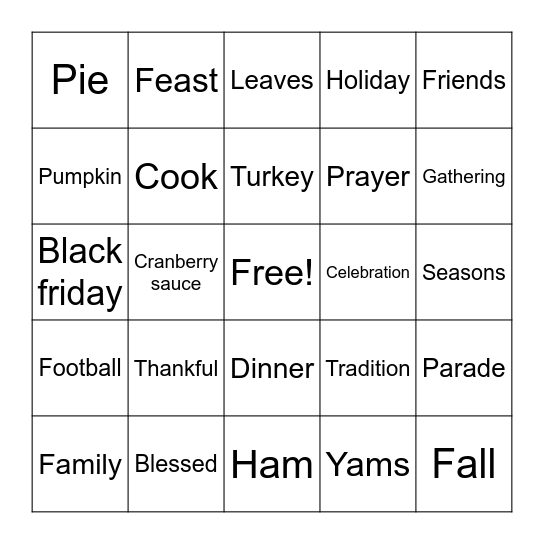 Friendsgiving Bingo Card