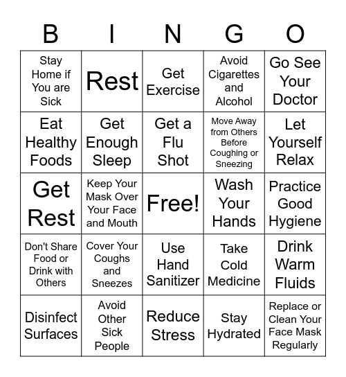 Cold and Flu Season: Protect Yourself and Others Bingo Card