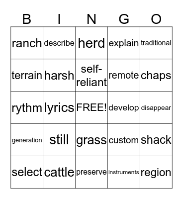 U: 1 Culture and Tradition Bingo Card