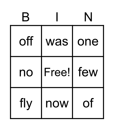 2 & 3 Letter Sight Words Bingo Card