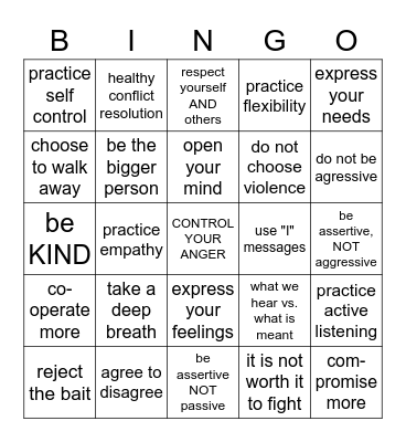 Anger Management Bingo Card