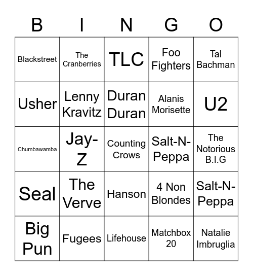 90s Bingo Round 1 Bingo Card