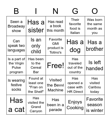Find Someone Who Bingo Card