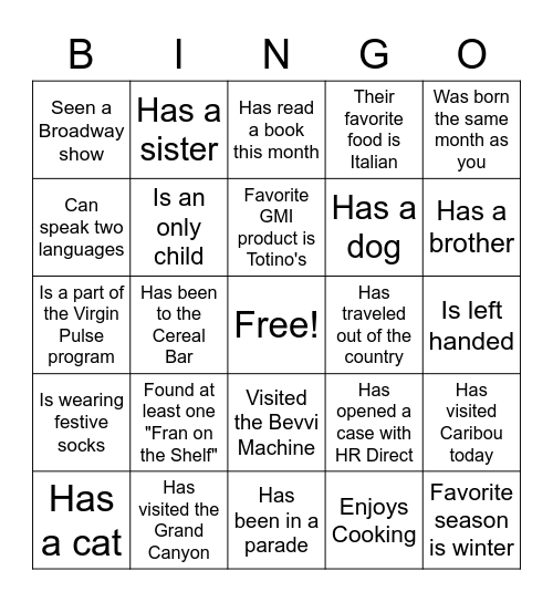 Find Someone Who Bingo Card