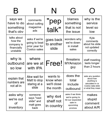 Staff Meeting Bingo Card