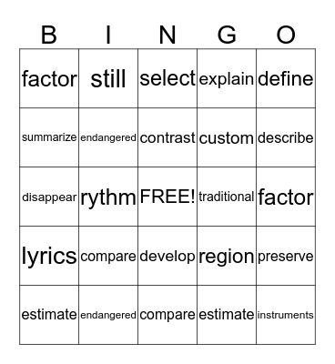 U: 3 Culture and Tradition  Bingo Card