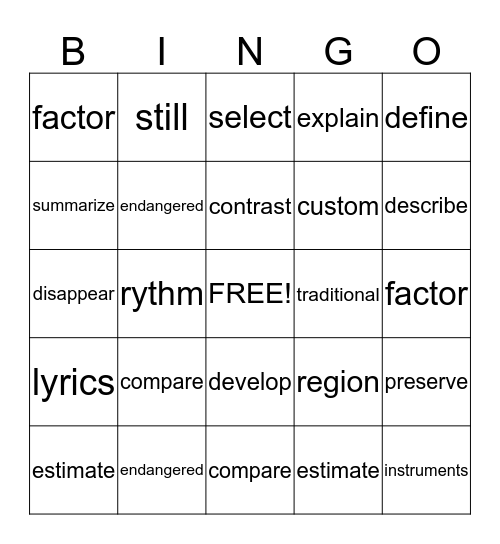 U: 3 Culture and Tradition  Bingo Card