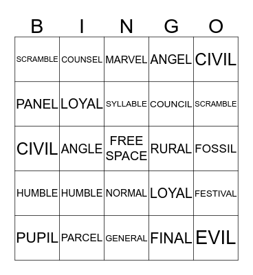 UNIT 8 Bingo Card