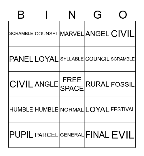 UNIT 8 Bingo Card