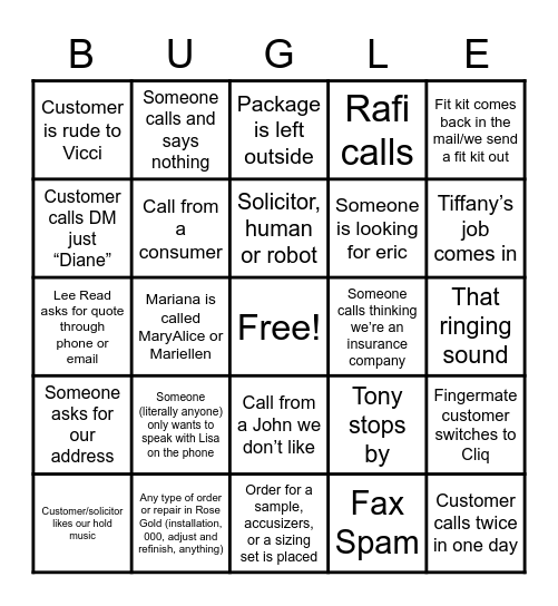 Vicci loves bugles and bugles love Vicci Bingo Card