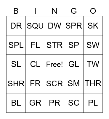 letter sounds BINGO Card