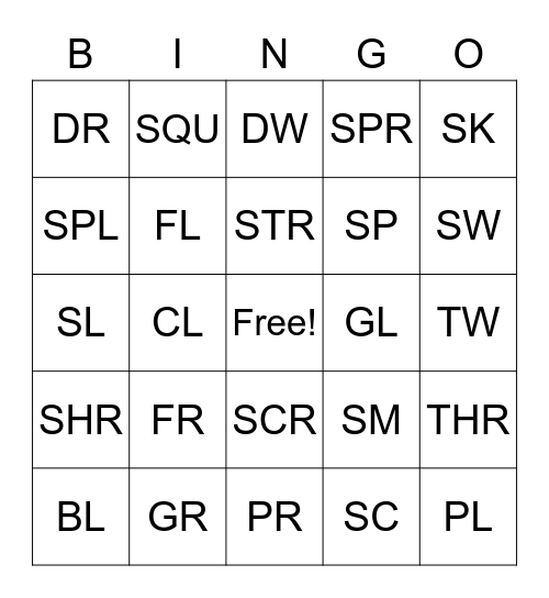 letter sounds BINGO Card