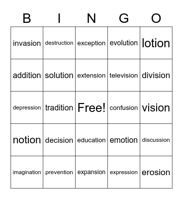 Wilson 7.4 Bingo Card